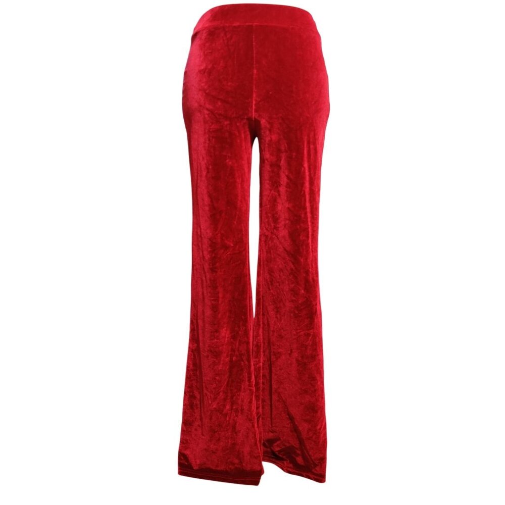 Velour Pants M Womens Red Velvet Stretch Flare Leg Lounge Trousers Festival Look